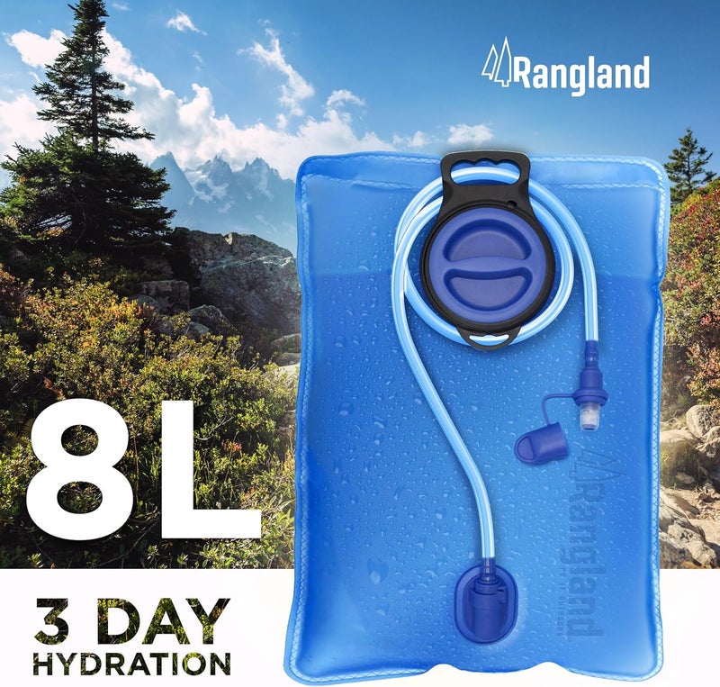 RANGLAND Extra Large 8L Water Bladder (2.1 Gallon) Heavy Duty Hydration Reservoir Bag, Easy-Fill Wide Mouth Opening, Leak-Proof Drinking Tube with Bite Valve Straw - Image 2